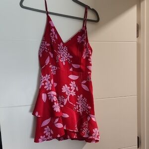 Red Floral Spaghetti Strap Romper